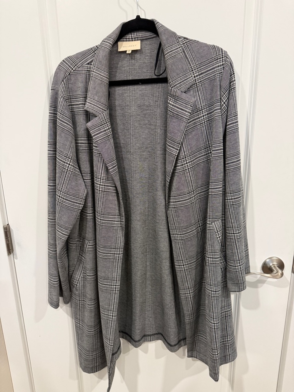 MELLODAY Gray Plaid Open Front Blazer